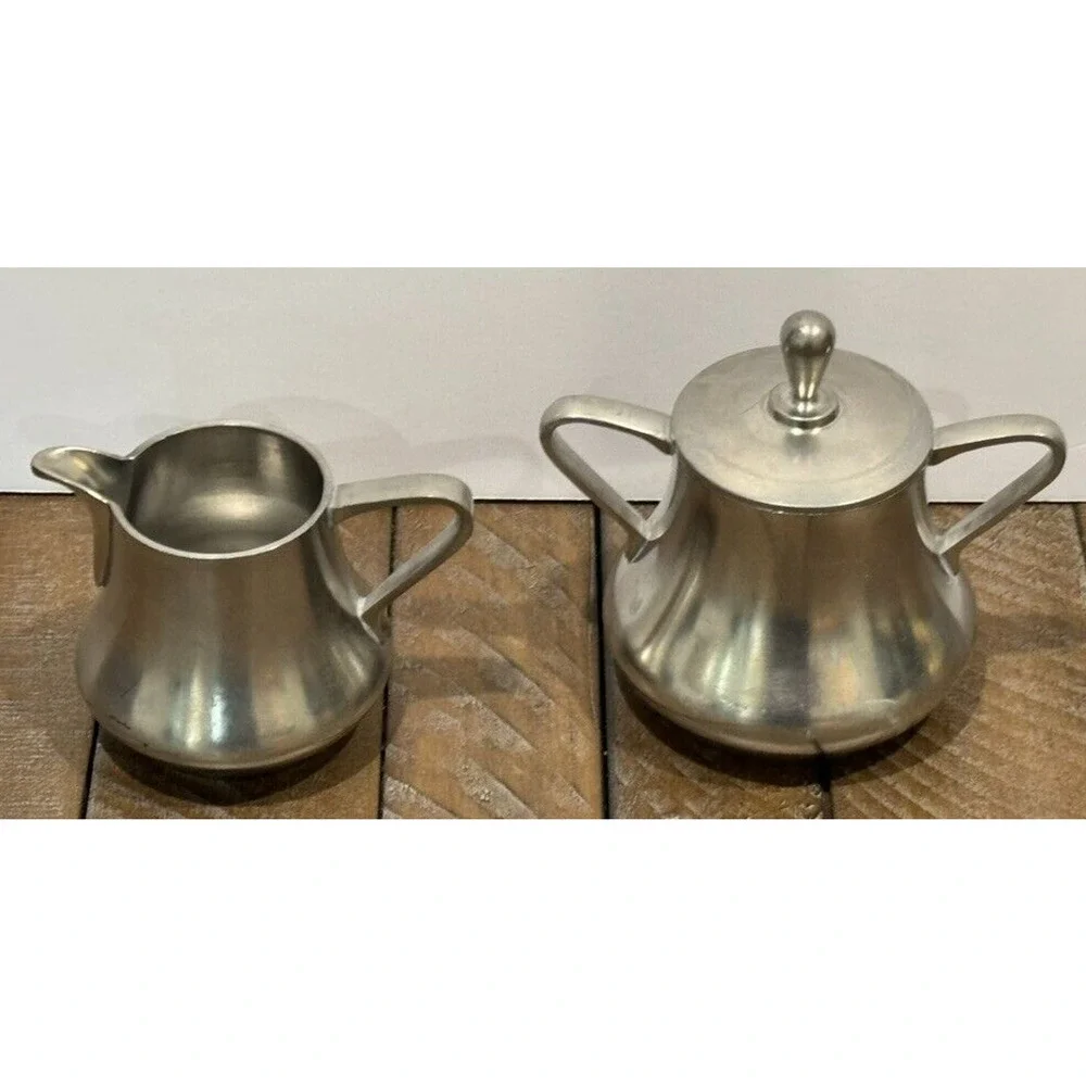 Sevst Cast Pewter Creamer & Sugar Set w/Lid Holland - 3 Piece Set
